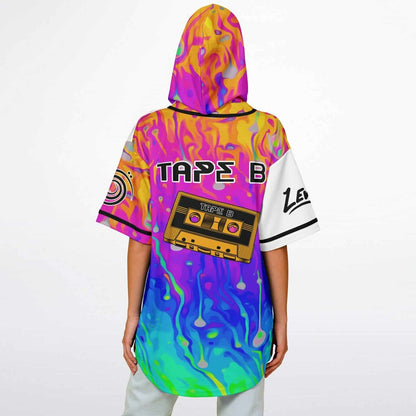 Tape B Half White Melting Rave Hooded Baseball Jersey
