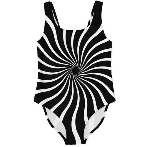 Black White Hypnotic Swirling Rave Swimsuit
