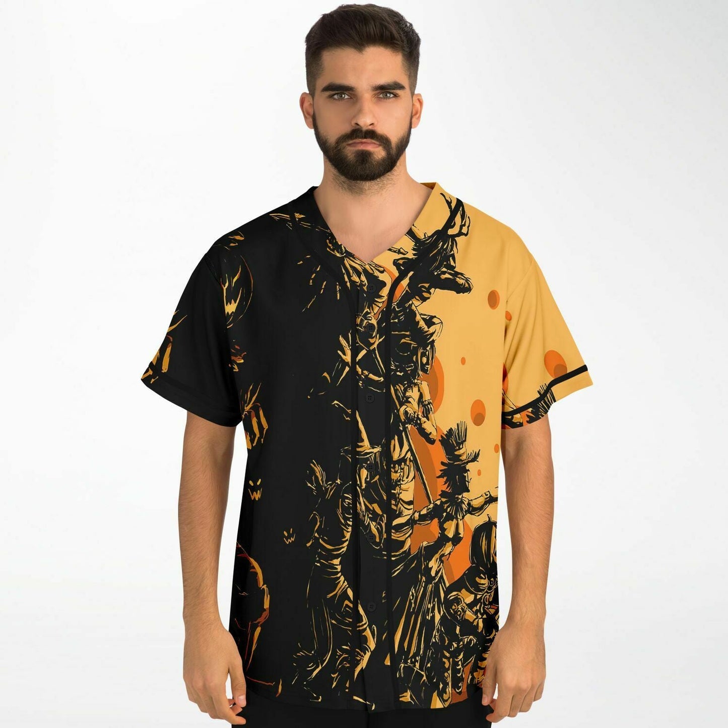 Black Orange Silhouetted Samurai Rave Baseball Jersey