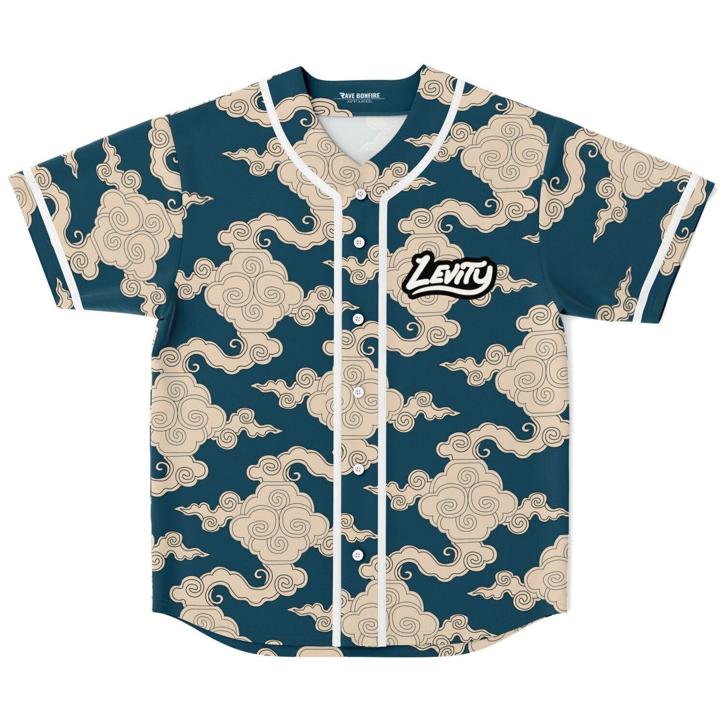 LEVITY Deep Teal Japanese Swirling Rave Baseball Jersey