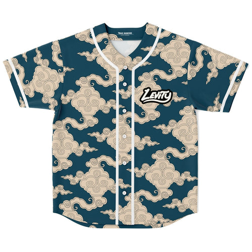 LEVITY Deep Teal Japanese Swirling Rave Baseball Jersey