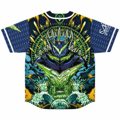 Navy Blue Armored Demon Rave Baseball Jersey