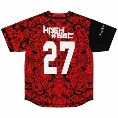 Red Black Dense Tribal Rave Baseball Jersey