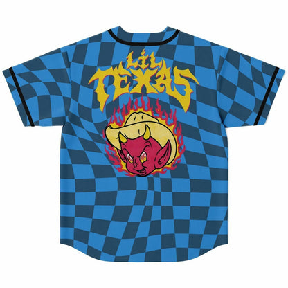 Lil Texas Blue Dark Warped Checkerboard Rave Baseball Jersey
