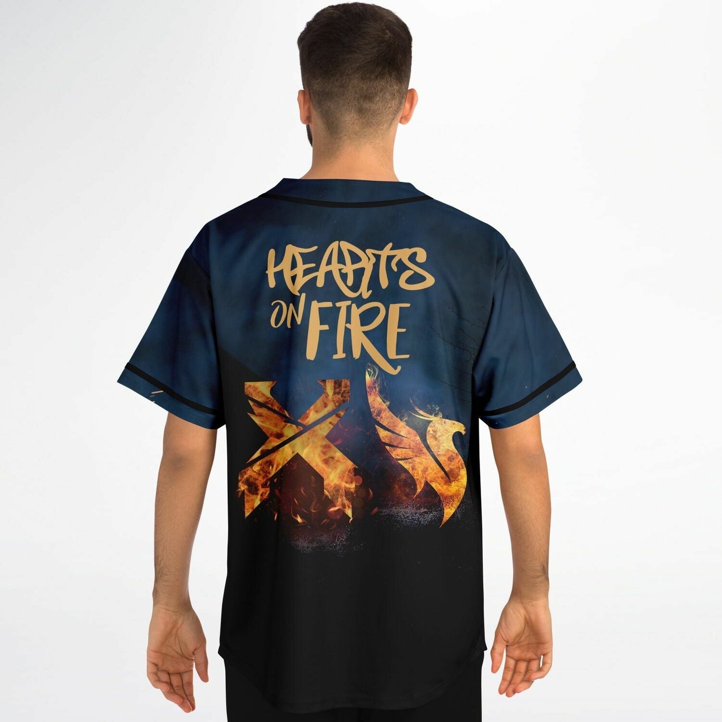 Dark Navy Glowing Fiery Rave Baseball Jersey