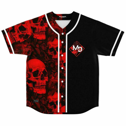 Miles Deep Black Red Tinted Skulls Rave Baseball Jersey