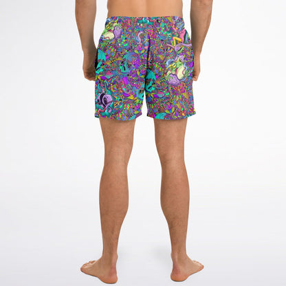 — Teal Dense Psychedelic Rave Swim Trunks