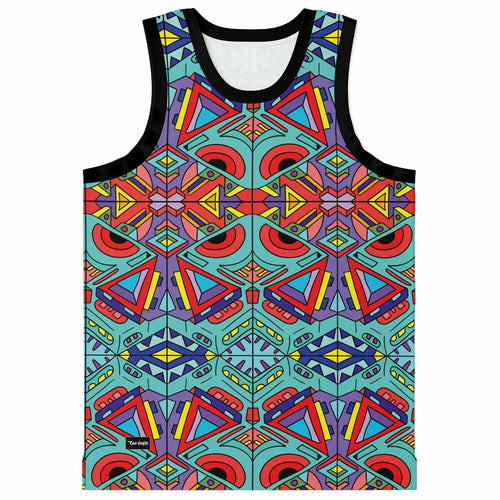 LSDREAM Turquoise Symmetrical Kaleidoscopic Rave Basketball Jersey