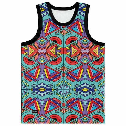 LSDREAM Turquoise Symmetrical Kaleidoscopic Rave Basketball Jersey