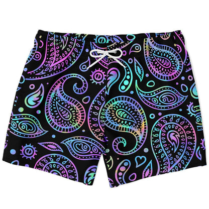 Black Paisley Bandana Rave Swim Trunks