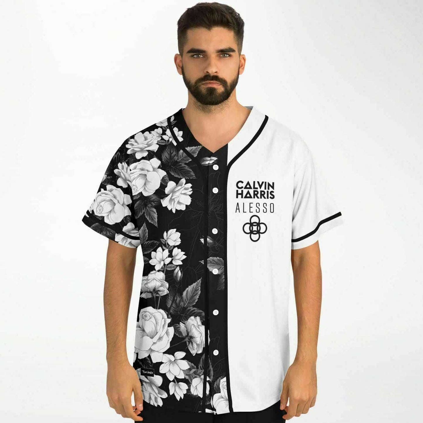 Calvin Harris Black White Rose Floral Rave Baseball Jersey