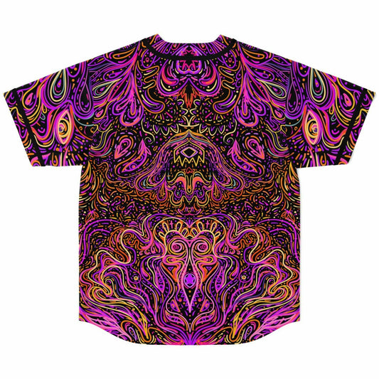Magenta Symmetrical Psychedelic Rave Baseball Jersey