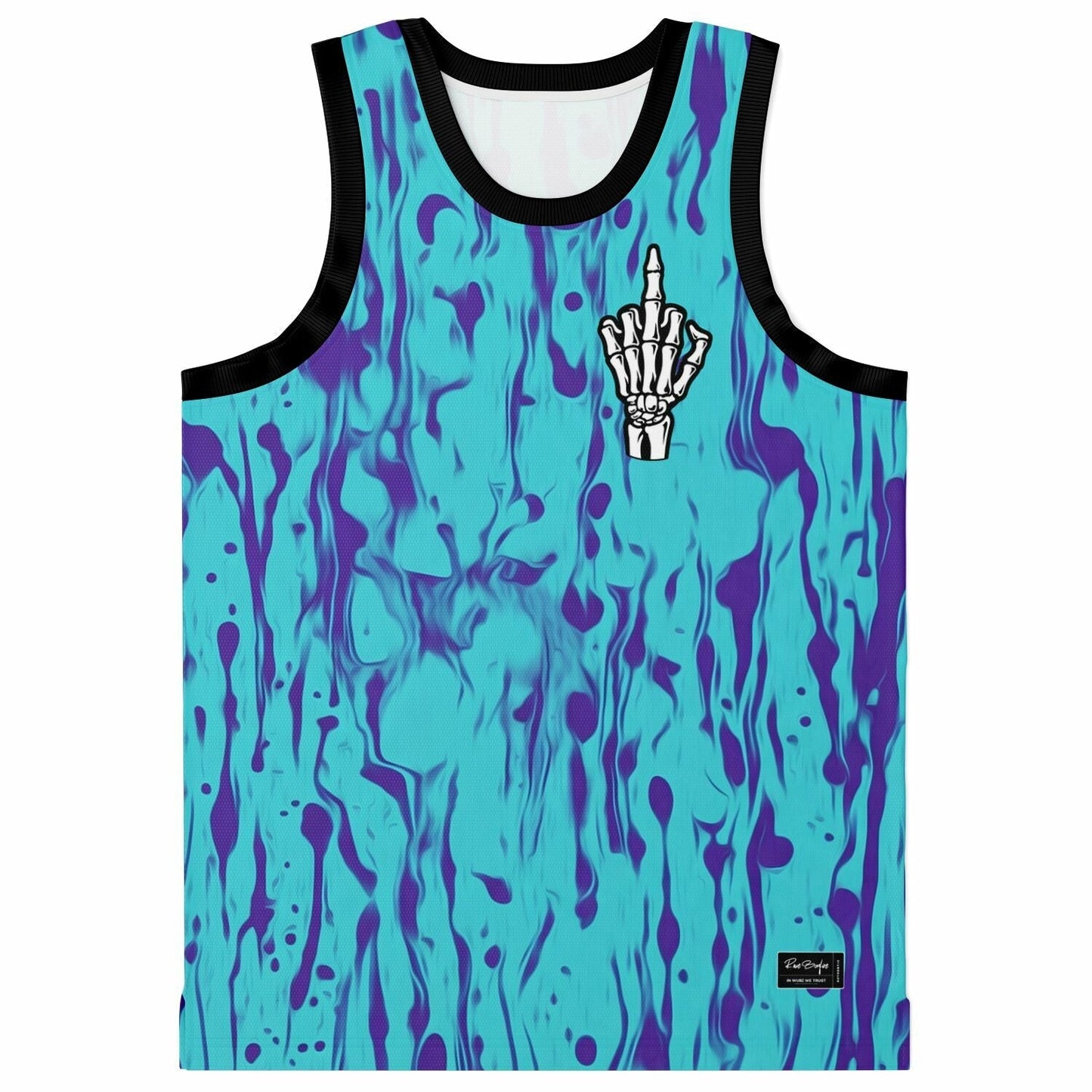 Teal Skeleton Hand Rave Basketball Jersey