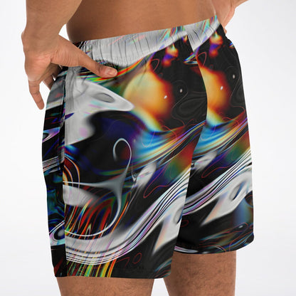 Black Abstract Glitchy Rave Swim Trunks