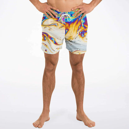 White Marbled Soap Rave Swim Trunks