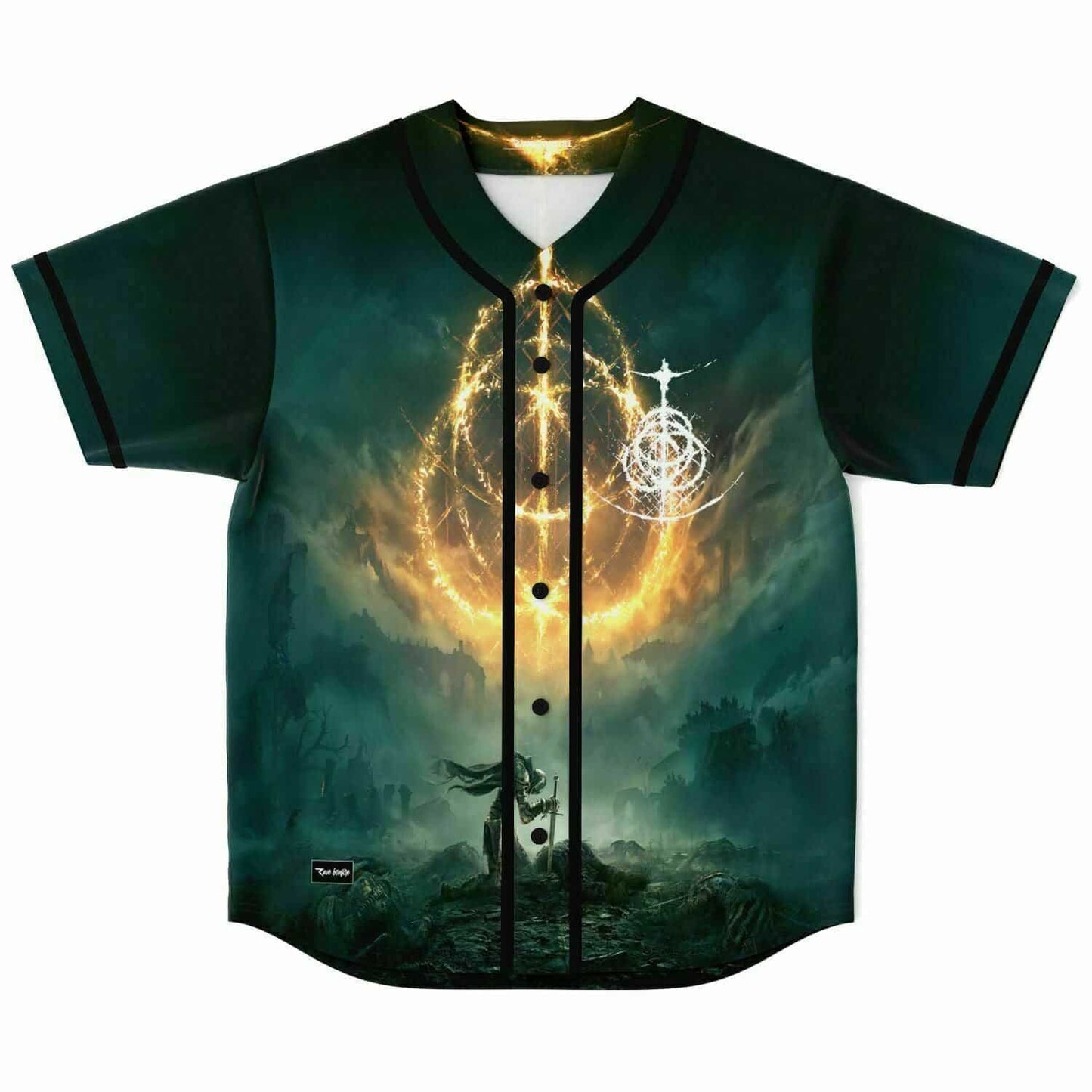 Dark Teal Flaming Ringed Rave Baseball Jersey