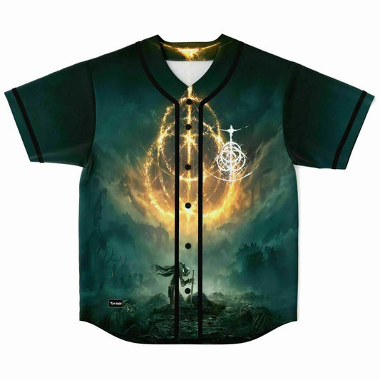 Dark Teal Flaming Ringed Rave Baseball Jersey