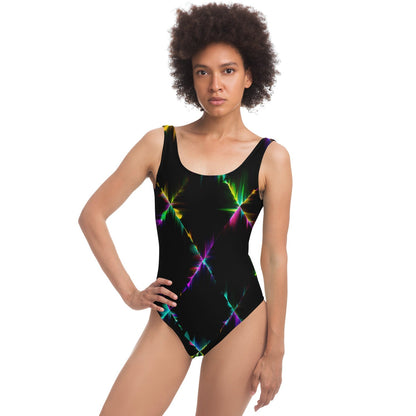 Black Glowing Light Rave Swimsuit