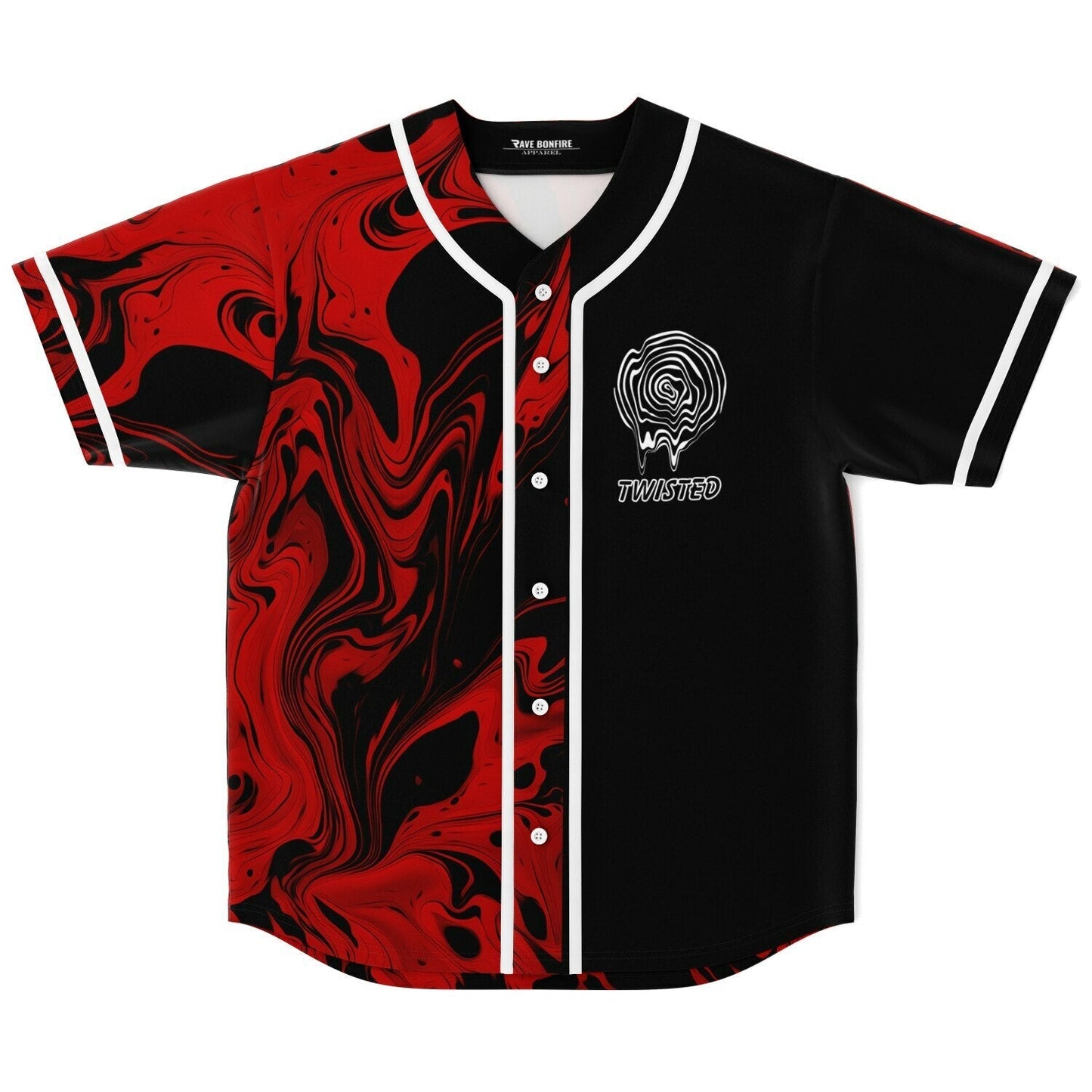 Red Black Swirled Liquid Rave Baseball Jersey