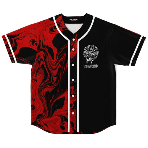Red Black Swirled Liquid Rave Baseball Jersey