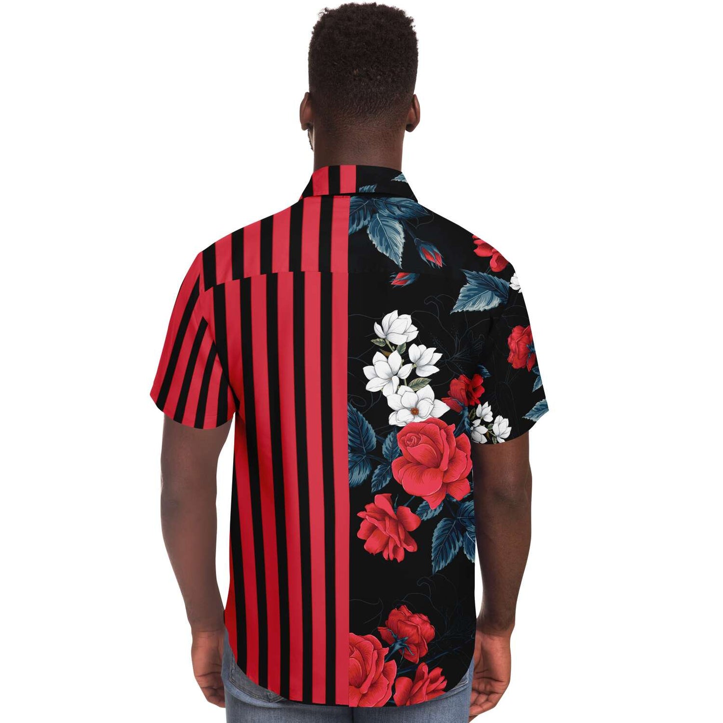 Floral striped short sleeve button down shirt