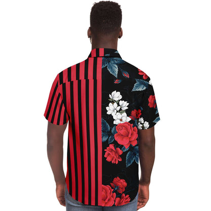 Floral striped short sleeve button down shirt