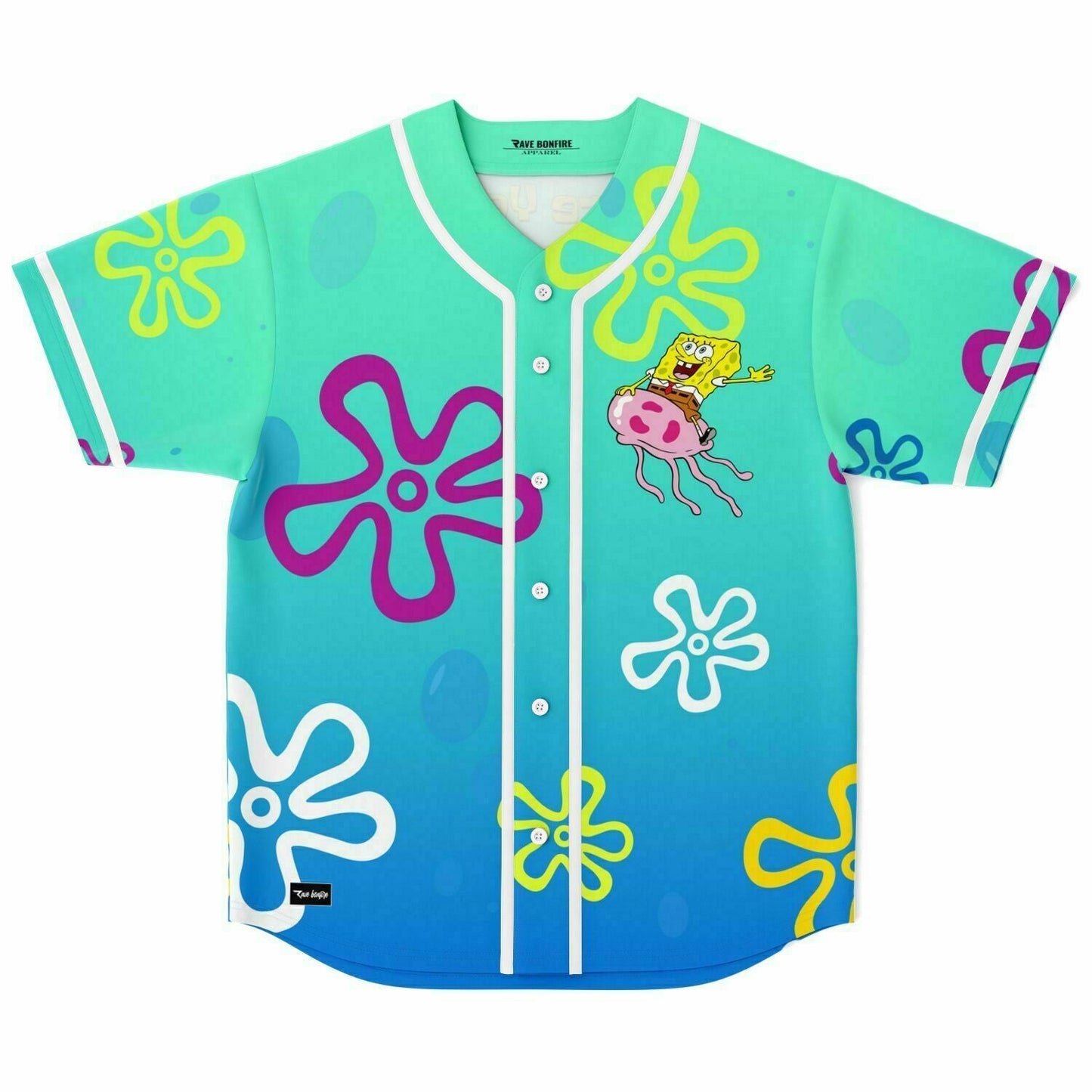 Teal Blue Spongebob Squarepants Rave Baseball Jersey