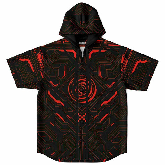 Black Cyber Circuit Rave Hooded Baseball Jersey