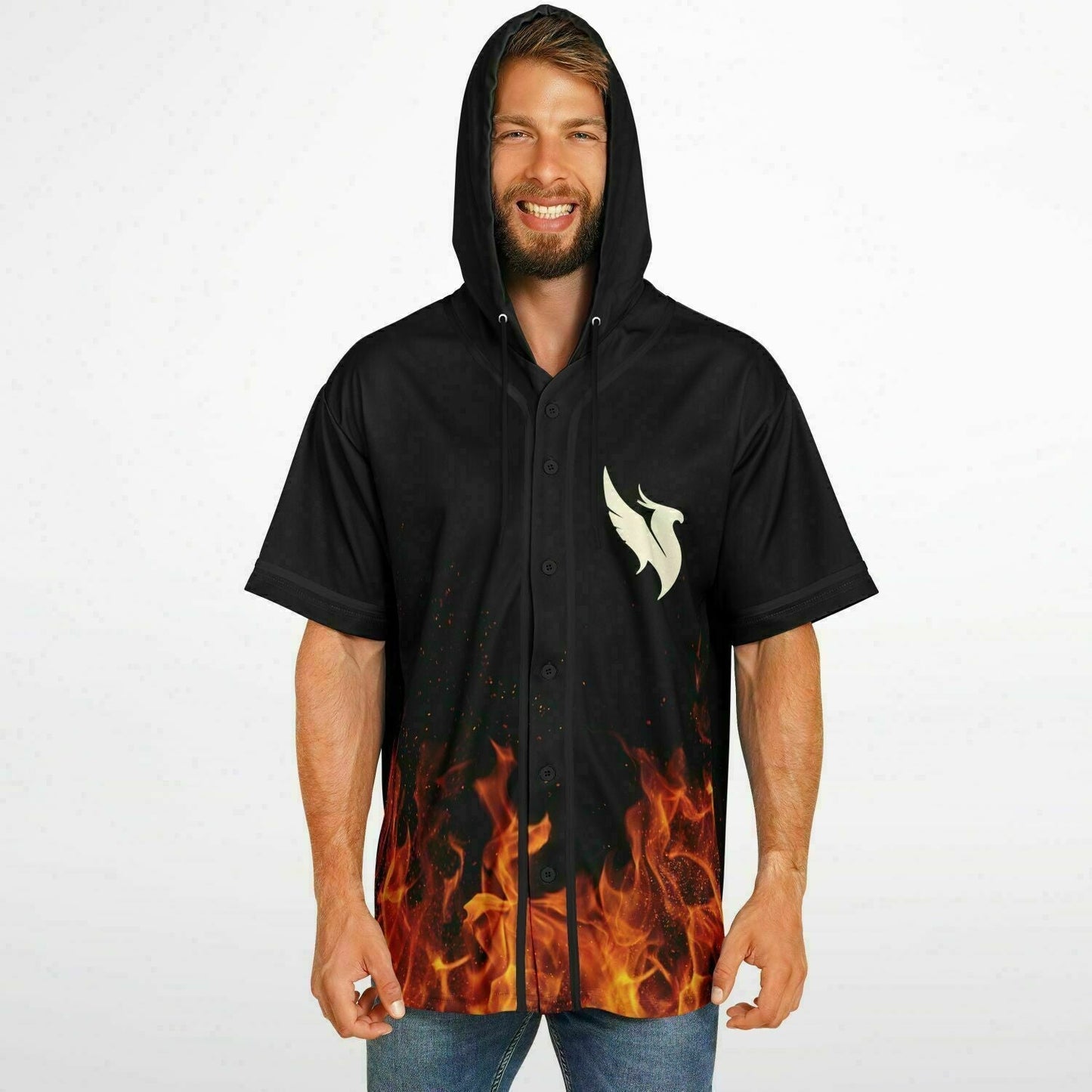 Illenium Black Flaming Phoenix Rave Hooded Baseball Jersey
