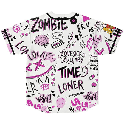 YUNGBLUD White Hand Drawn Rave Baseball Jersey