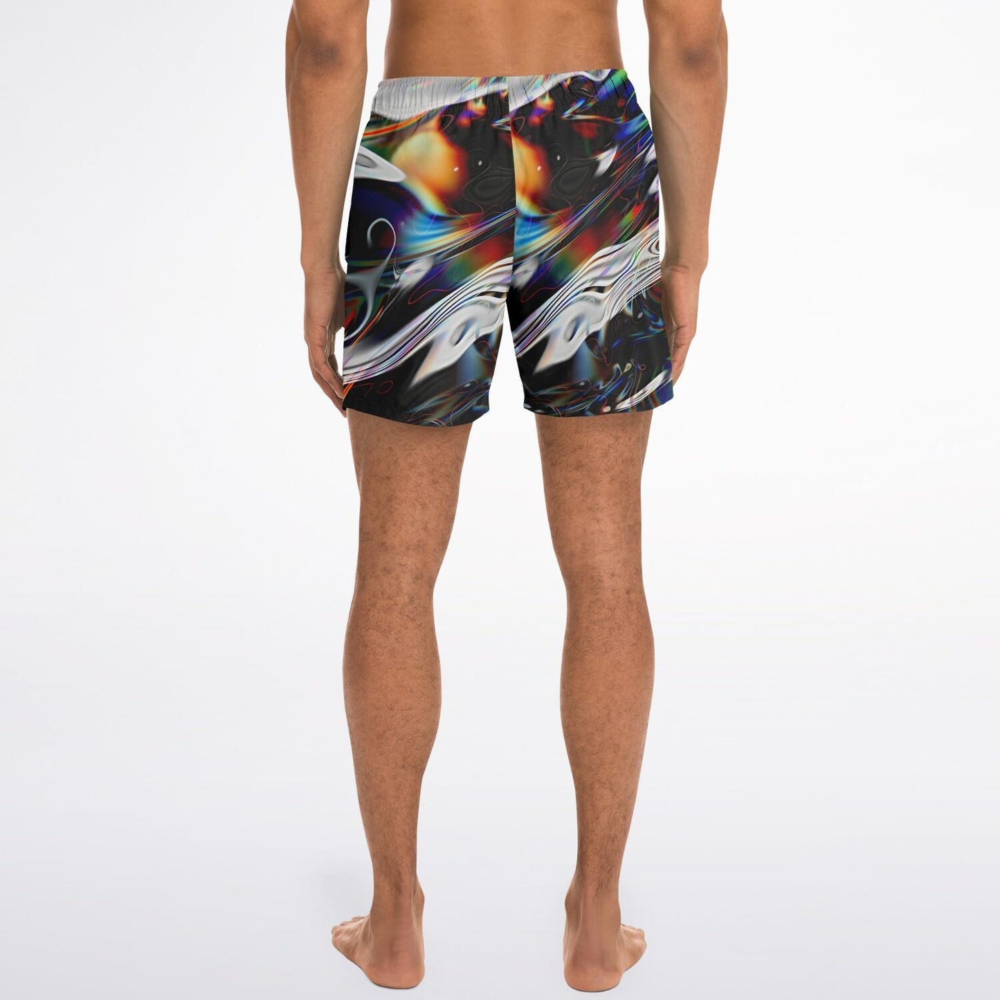 Black Abstract Glitchy Rave Swim Trunks