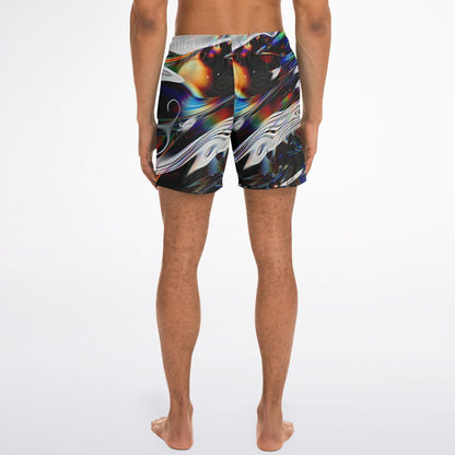 Black Abstract Glitchy Rave Swim Trunks