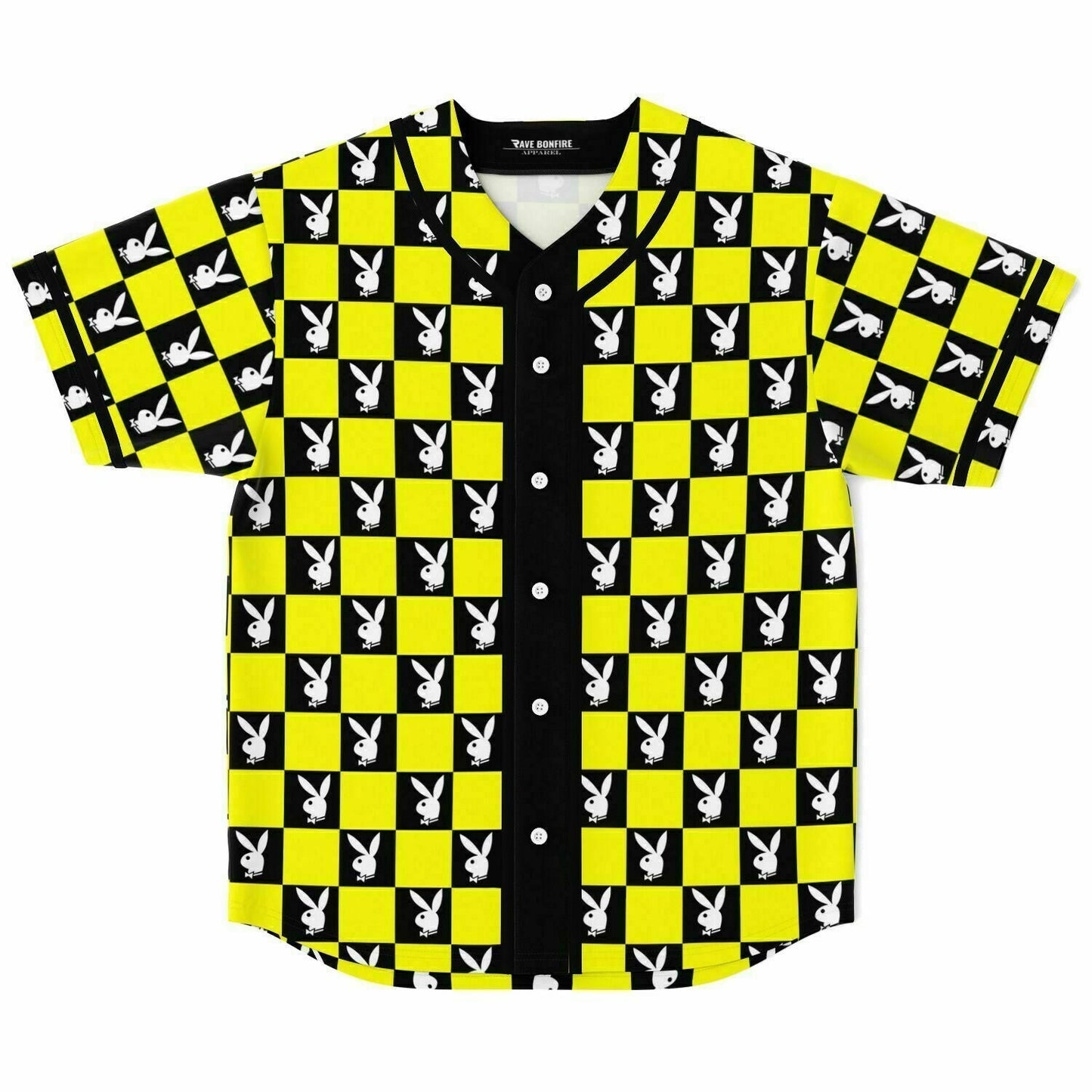 Neon Yellow Checkerboard Grid Rave Baseball Jersey