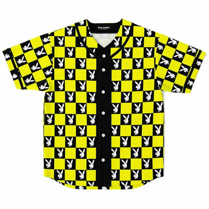 Neon Yellow Checkerboard Grid Rave Baseball Jersey