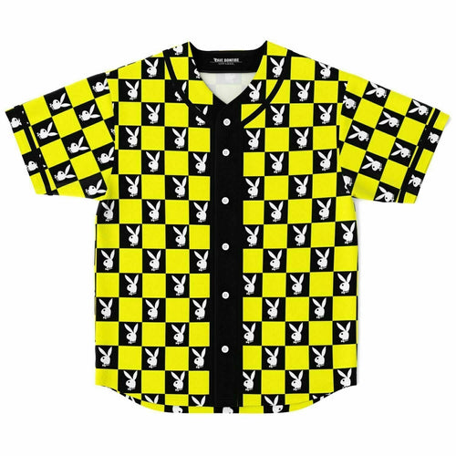 Neon Yellow Checkerboard Grid Rave Baseball Jersey