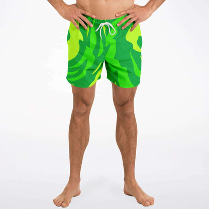 Green Abstract Camo Rave Swim Trunks