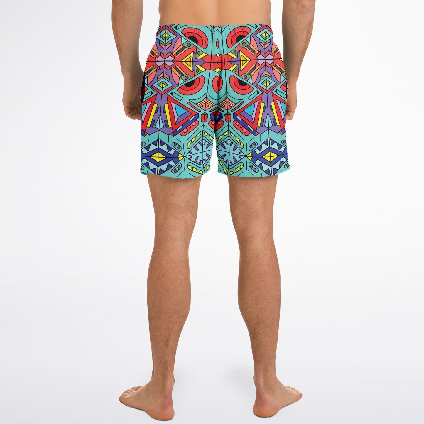 Turquoise Symmetrical Kaleidoscopic Rave Swim Trunks