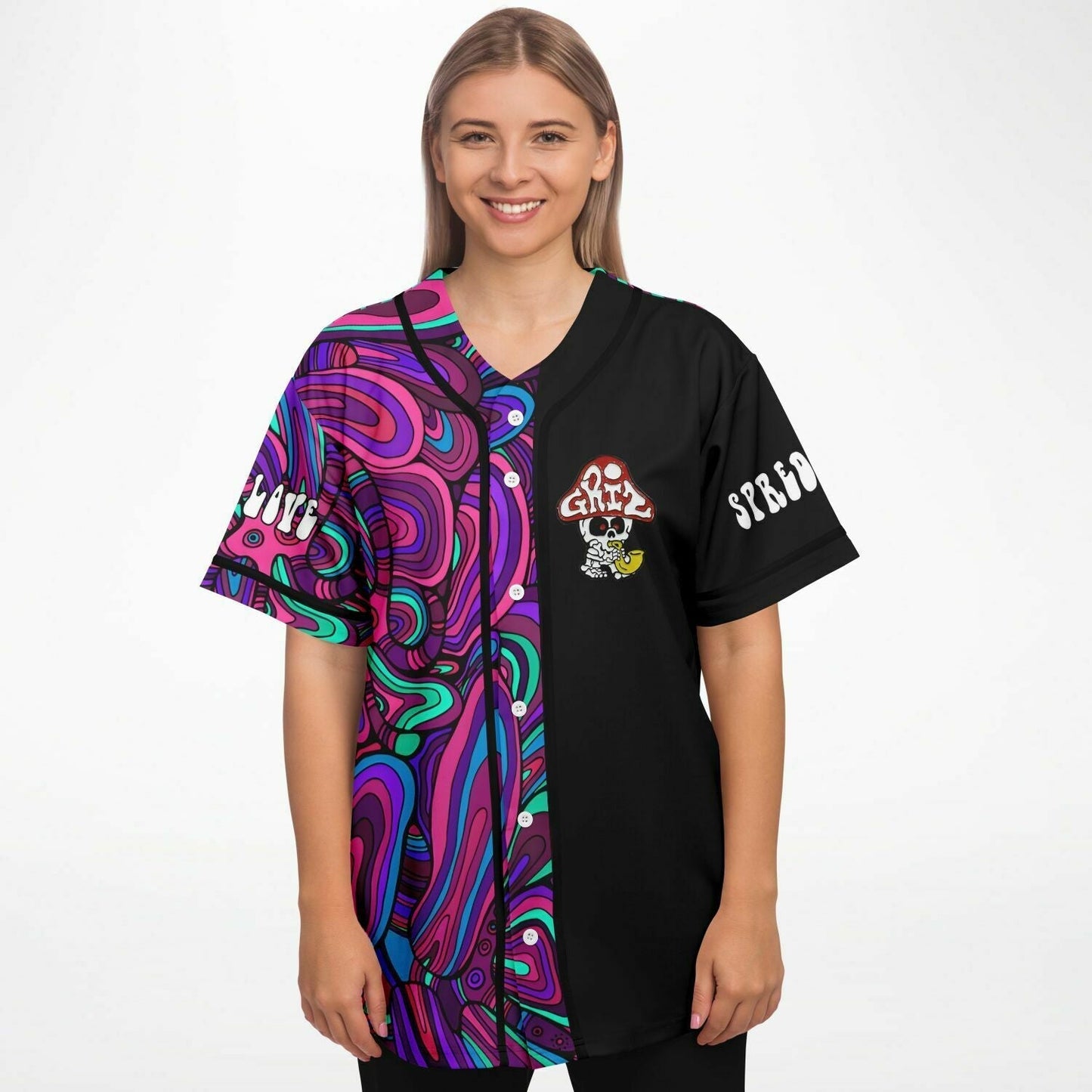 GRiZ Black Paired Psychedelic Paisley Rave Baseball Jersey