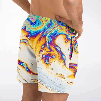 White Marbled Soap Rave Swim Trunks