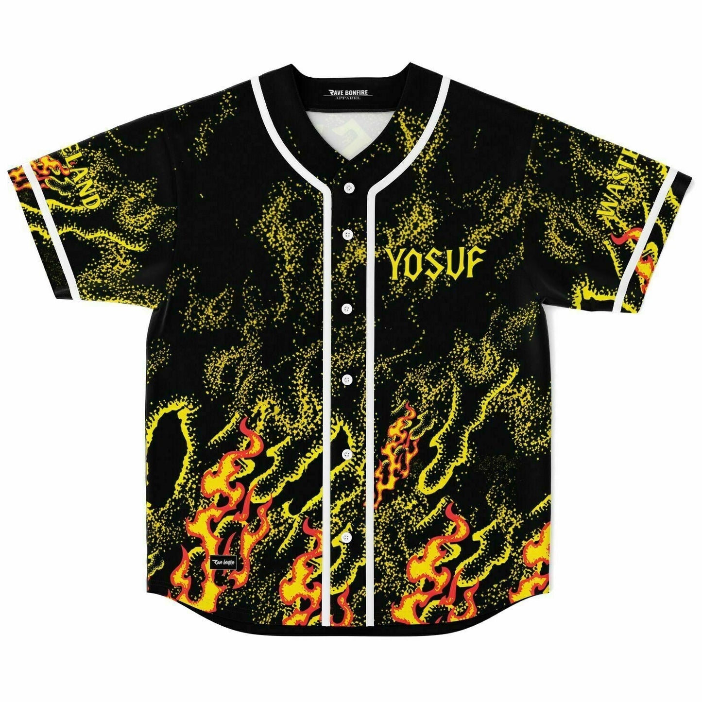 Yosuf Black Flames Fire Rave Baseball Jersey