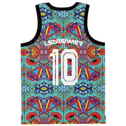 LSDREAM Turquoise Symmetrical Kaleidoscopic Rave Basketball Jersey