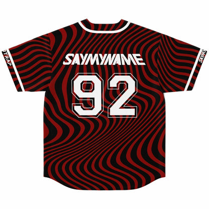 SAYMYNAME Deep Red Wavy Warped Rave Baseball Jersey