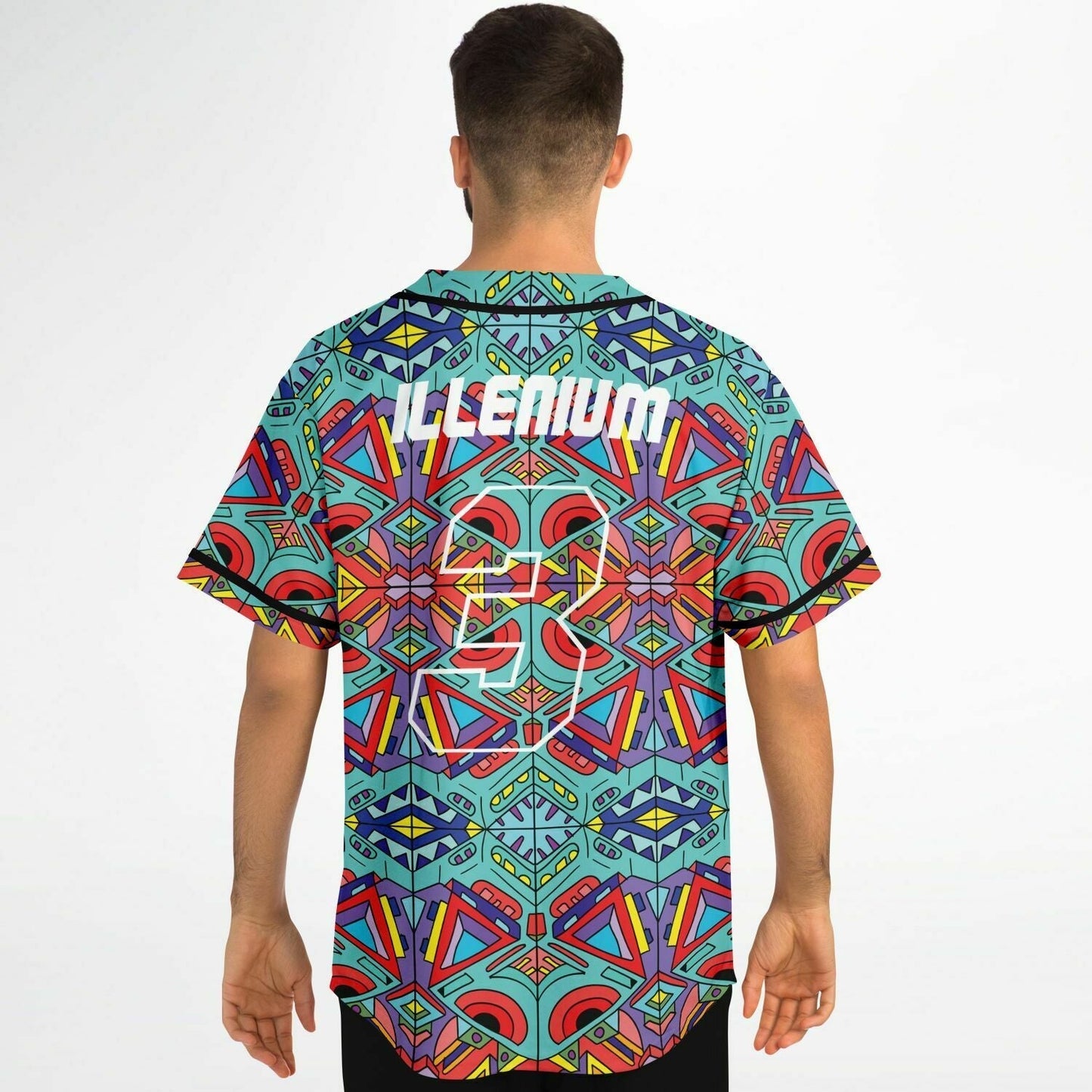 Illenium Teal Symmetrical Kaleidoscopic Rave Baseball Jersey