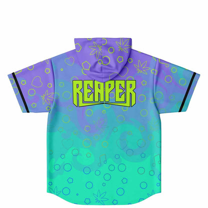 Reaper Purple Teal Scattered Outline Rave Hooded Baseball Jersey