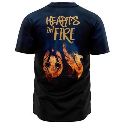 Dark Navy Flaming Heart Rave Baseball Jersey