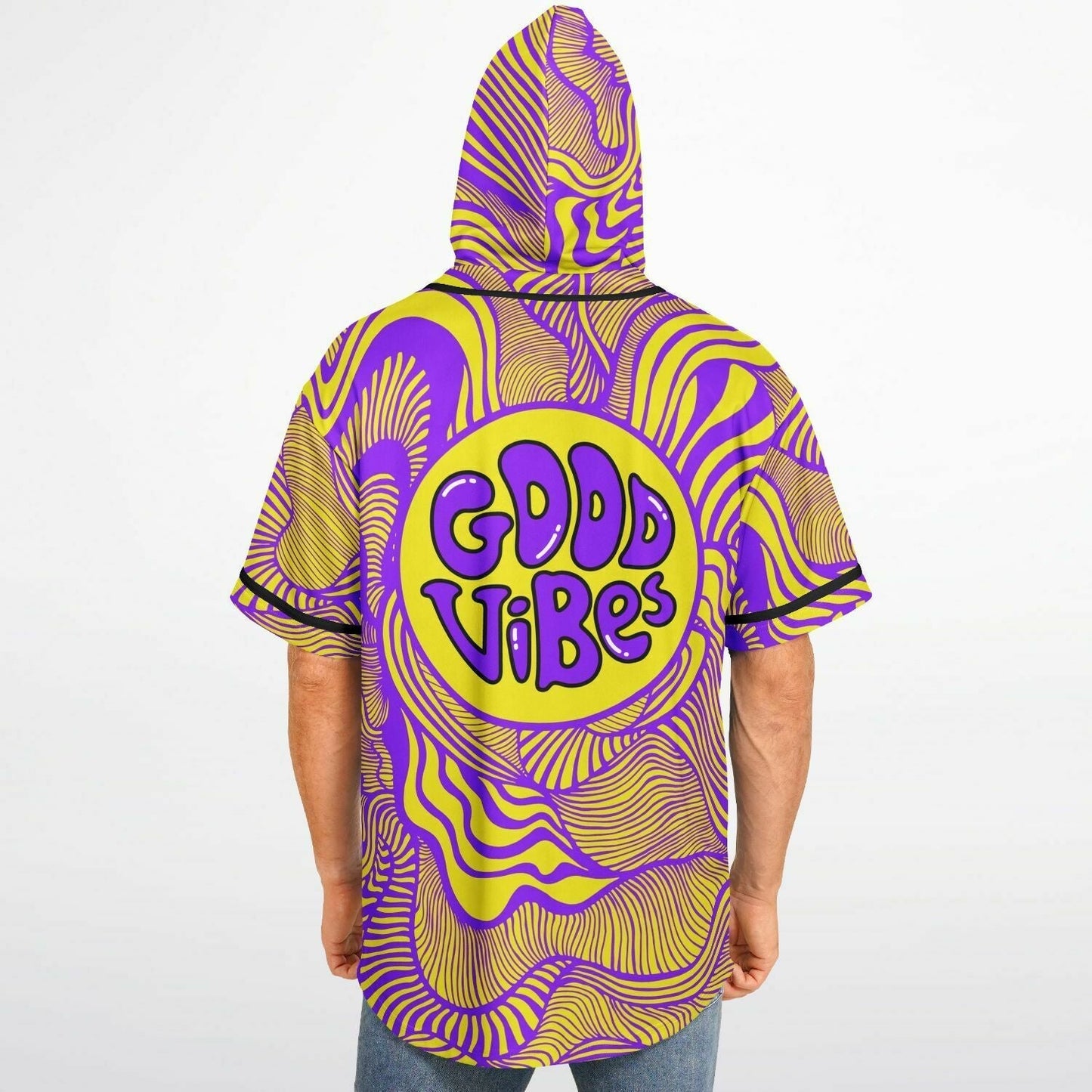 Purple Bright Psychedelic Wavy Rave Hooded Baseball Jersey