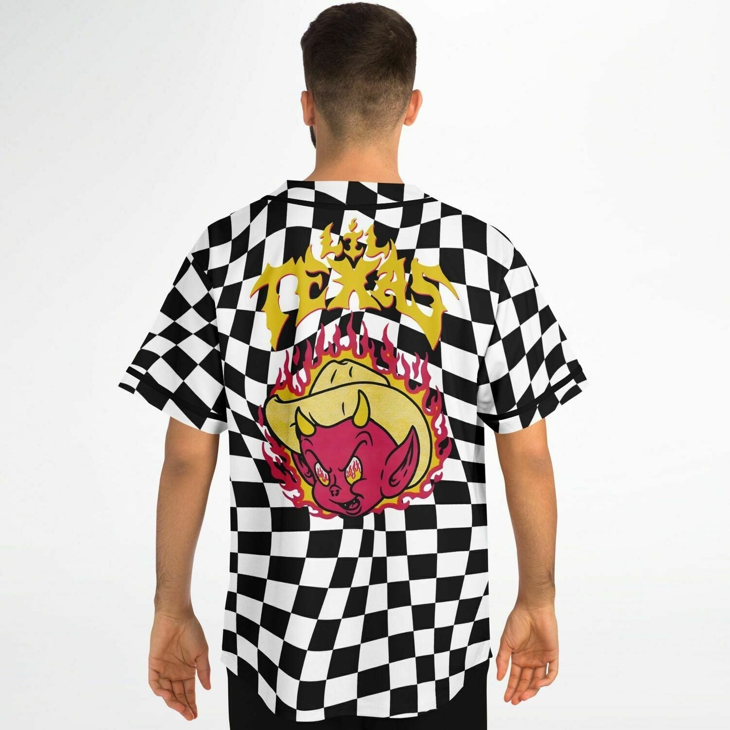 Lil Texas Black White Warped Racing Rave Baseball Jersey