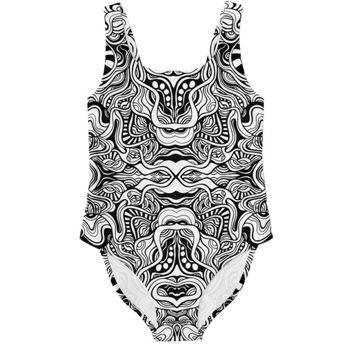 Black White Mirrored Intricate Rave Swimsuit