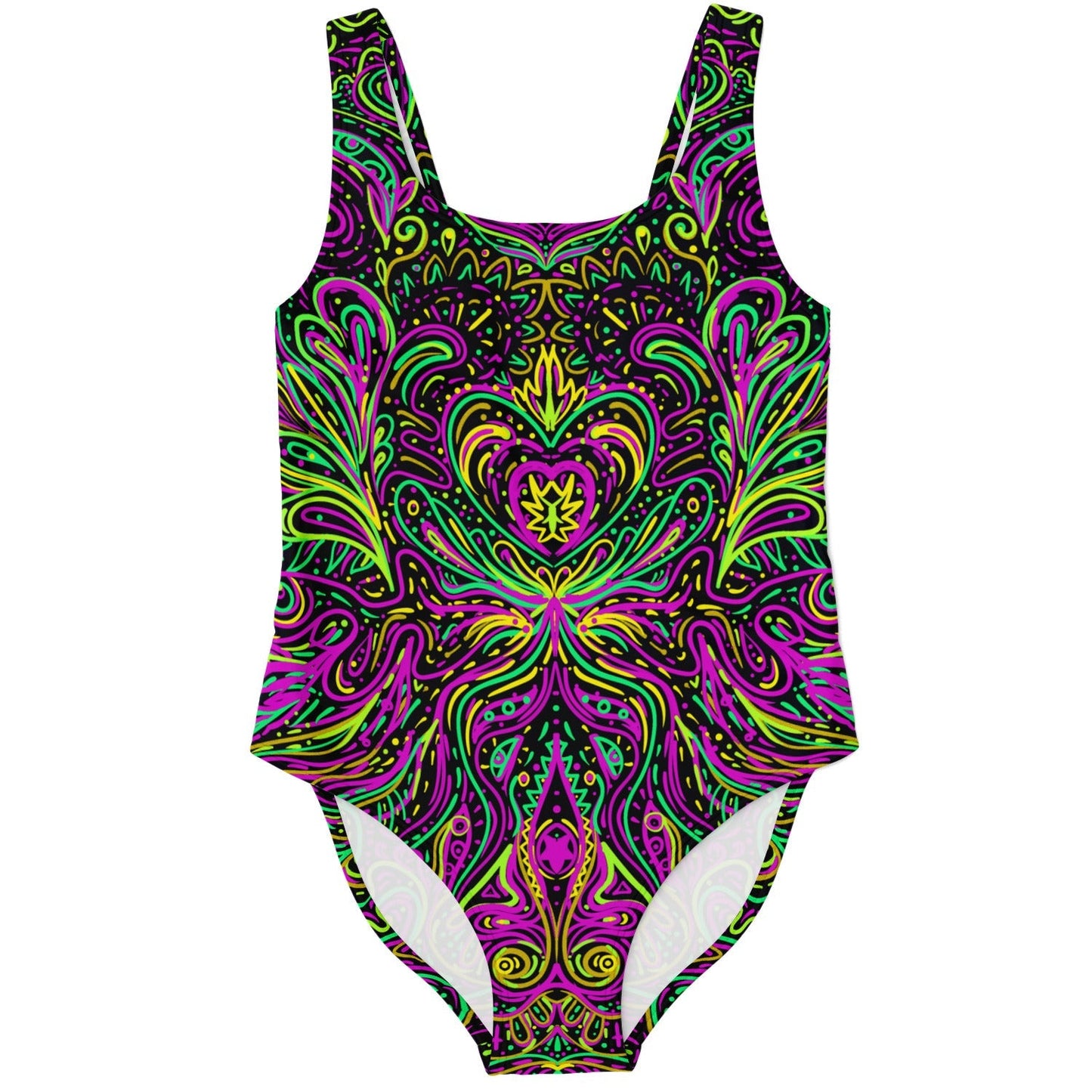 Black Symmetrical Kaleidoscopic Rave Swimsuit