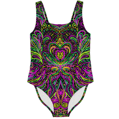 Black Symmetrical Kaleidoscopic Rave Swimsuit